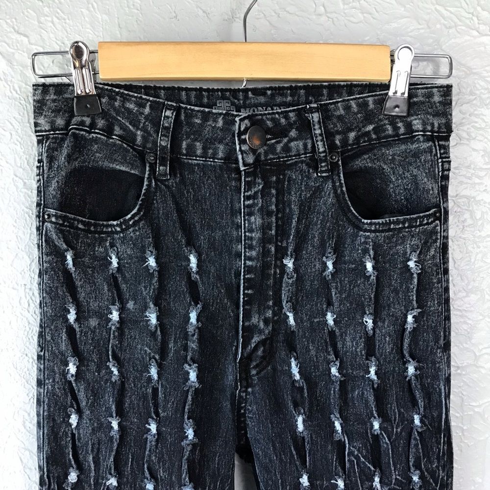 Monarda California Womens (Juniors) Black Wash Denim Distressed Dot Size 5